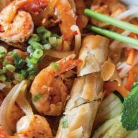 Grilled Shrimp (2)  + Spring Roll · 2 Skewers- grilled jumbo shrimp + crispy spring rolls