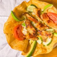 Chicken Avocado Salad · A crisp flour tortilla shell filled with tender chicken breast, avocado, lettuce, tomatoes, ...