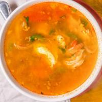 Sopa De Pescado Y Camarón · Shrimp and fish broth, with jumbo shrimp, founder, green peppers, onions, and tomatoes.