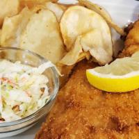 Fried Haddock Dinner · served with fresh chips and home made slaw