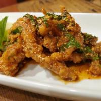 Gai Klook Foon · Fried Chicken strips Comes with Tamarind Fish Sauce, Chili and Roasted Rice Powder