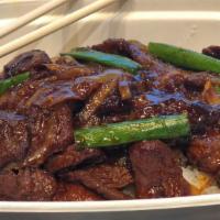 Mongolian Beef · Mongolian Beef with white rice (or fried rice +$2.00)