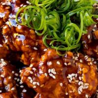 Korean Fried Chicken · fried chicken + korean bbq sauce + sesame slaw + pickled radish + social spread + toasted br...