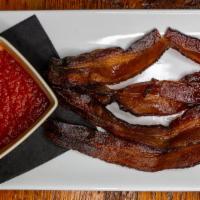 Candied Bacon Gf · Gluten-Free. Maple, Brown Sugar, Bourbon, Tomato Jam.