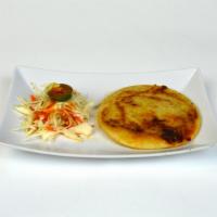 Pupusas De Chicharon Y Queso · Small grilled tortilla stuffed with pork and cheese.