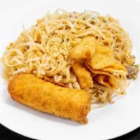 Paht Thai · Paht Thai - choice of meat and rice noodles sautéed with egg, bean sprouts, ground peanuts, ...
