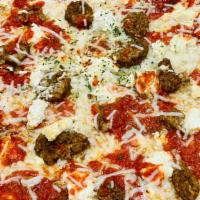 Vegan Meatball Parm Pizza · Vegan Meatballs, Homemade Vegan Ricotta Cheese, Vegan Mozzarella and Marinara Sauce. Our Hom...