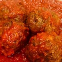 Meatballs · Four homemade meatballs & marinara sauce.