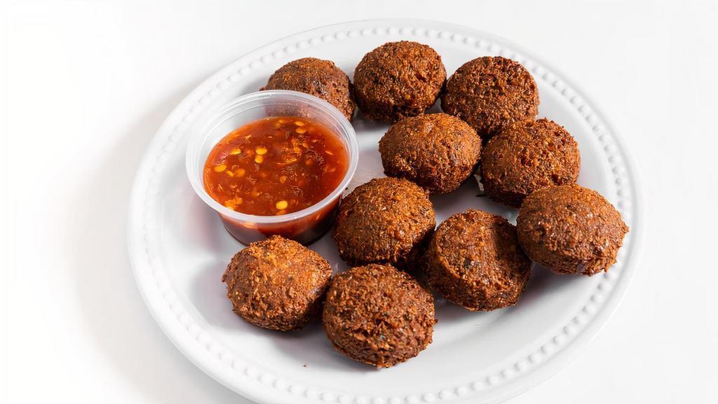 Falafel With Tahini Sauce · Fried ground chickpeas patty (8 pieces).