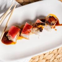 Angry Dragon · Contains Raw Meat. Spicy Tuna and Jalapeno topped with Tuna and Fresh Water Eel / Spicy Garl...