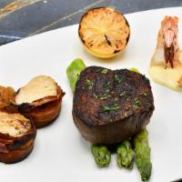 Filet Mignon Mixed Grill · 6oz Filet Mignon Cooked to your desired doneness, (2) Bacon Wrapped Sea Scallops, (3) Grille...