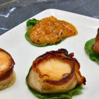 Add (2) Bacon Wrapped Sea Scallops · 2 bacon-wrapped sea scallops as add-on to any steak, served broiled. Gluten sensitive.