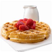 Belgian Waffle · Malted waffle, strawberries, blueberries or pecans.