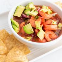 Shrimp Ceviche · Dairy-Free.Shrimp marinated with onions, tomatoes, cucumbers, and cilantro, blended with lim...