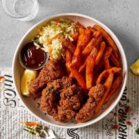 Fried Catfish Basket · Fried catfish served with cajun fries and house bbq sauce.