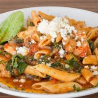 Penne Mona Lisa · Fresh grilled chicken breast, mushrooms, spinach, feta and marinara. A house favorite.