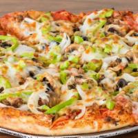 Z-Special Pizza · Canadian bacon, pepperoni, sausage, ground beef, onion, bell pepper, mushrooms, black and gr...