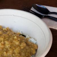 Rice And Curried Chic Peas · Basmati Rice topped with curried chic peas