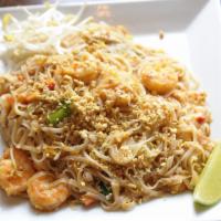 Shrimp Pad Thai · Large Shrimp with rice noodles, green onion, and bean sprouts cooked in tamarind flavored (a...