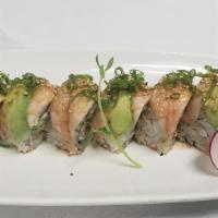Tiger Roll · Tempura shrimp, cucumber, avocado, and crab meat, topped with shrimp and avocado. Served wit...