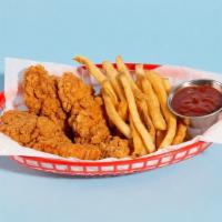Fried Chicken Tenders Plate · Four crispy fried chicken tenders, served with your choice of dipping sauce and side.