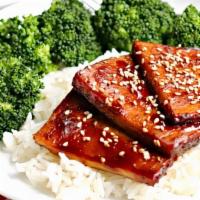 Tofu Teriyaki · One of the picks for vegans with Hapa's MSG-free three 100% vegan gourmet teriyaki sauce.