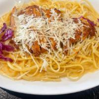 Theresa'S Sweet Chili Linguine · Pasta tossed in a Thai chili cream sauce, topped with grilled blackened chicken. All pasta i...
