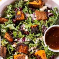 Ridiculous Delicious Kale Salad · Chopped Kale, Roasted Sweet Potato, Feta, Dried Cranberry, Red Onion, Fuel's Asian Vinaigrette