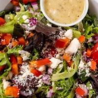 Fuel Greek Salad · Mixed Greens, Feta, Grape Tomato, Kalamata Olives, Red Onion, Red Bell Pepper, Cucumber, Fue...