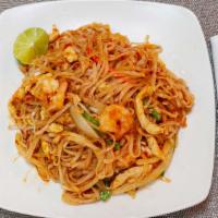 Pad Thai  · Spicy. Stir-fried rice noodles with onion, bean sprouts, carrot, snow pea, egg, peanut, chic...
