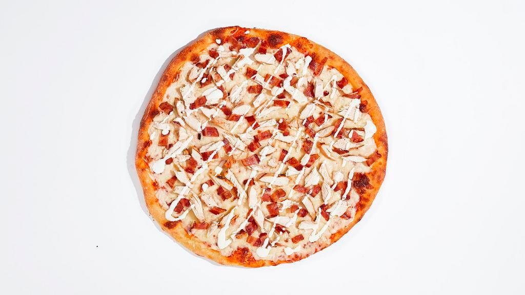 Chicken Bacon Ranch Pizza · White pizza, mozzarella, chicken, bacon, and ranch. That's a freaking good pizza.