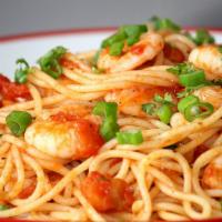 Shrimp Pasta · Own recipe.  check availability