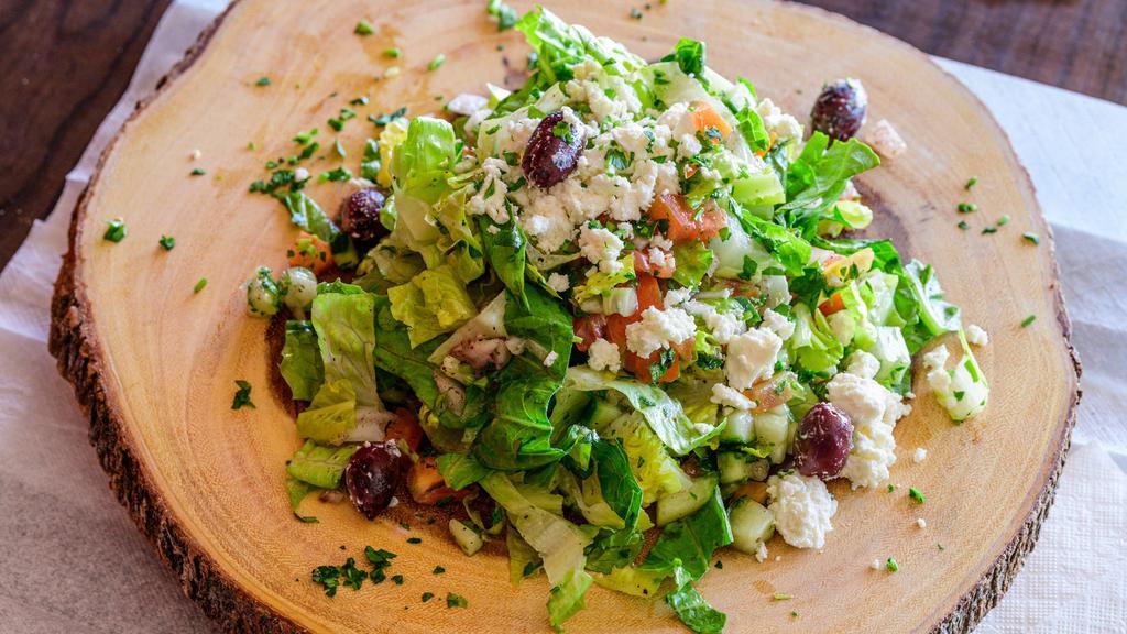 House Salad · Fresh cut romaine lettuce, tomatoes, onions, cucumber, parsley, feta cheese and kalamata olives. Add your choice of protein chicken shawarma or gyro meat or beef for an additional charge.