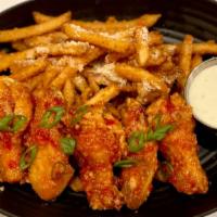 Wings & Fries · 4 wings served with your choice of fries with ranch or blue cheese dressing.