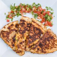 Quesadillas · Filled with pico de gallo and Mexican cheese served with salsas and sour cream.