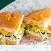 Cream Cheese Cucumber · Vegetarian. Cream cheese, cucumbers, cheddar, lettuce, tomato, and mayonnaise.