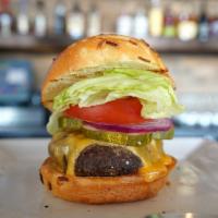 Cheese Burger · All Beef Patty, Cheddar Cheese, Lettuce, Tomato, Onion & Sliced Pickle. Add bacon for an add...