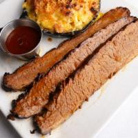 Smoked Brisket · 3 hearty dry rubbed, slow smoked beef brisket with pancetta mac & cheese. Add shrimps for an...