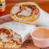 Rooster Wrap · Grilled or Fried Tenders rolled up in a fresh wrap with shredded lettuce, tomatoes and a ble...