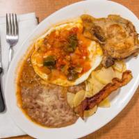 La Bendicion · Two eggs any style with beef or porkchop.

*Consuming raw or undercooked meats, poultry, sea...