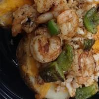 Crab And Shrimp Loaded Potato  · Lump crab meat and steamed shrimp on top of two potatoes cut in half, with green peppers, to...