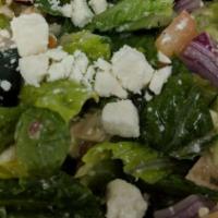 Greek Salad · Romaine lettuce, Kalamata ollves, Boar's Head feta cheese, onions, tomatoes, cucumbers, Salo...