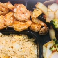 Hibachi Shrimp · Served with fried rice sauteed mix vegetables and yum yum sauce.