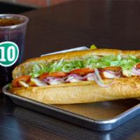 Grilled Chicken Sub · Grilled chicken, red onion, tomato, provolone, lettuce, mayo.