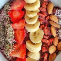 Superfood · Blended with almond milk, blueberry, banana, goji berries, spinach, and coconut butter. Topp...