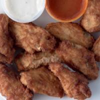 Breaded Buffalo Wings (10 Pieces) · Served with your choice of hot sauce or barbecue sauce on the side and side of ranch or blue...
