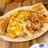 Ham & Cheese Omelettes · Served with toast and your choice of hash browns, rice or grits.
