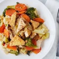 Pad Gratium Prik Thai Tofu · Vegetarian. Stir-fried tofu with fresh garlic and black pepper. Served on a bed of cabbage, ...