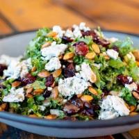 What The Kale · Kale & cabbage mix w/herbed goat cheese, dried cranberries and pumpkin seeds w/balsamic vina...