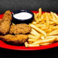Chicken Tenders · Breaded and fried, served with honey mustard, ranch, or Bbq sauce. Served with your choice o...